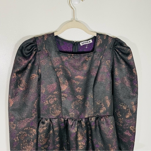 Batsheva Square Neck Mini Prairie Dress Enchantress Jacquard Flowers Whimsigoth - Picture 4 of 13